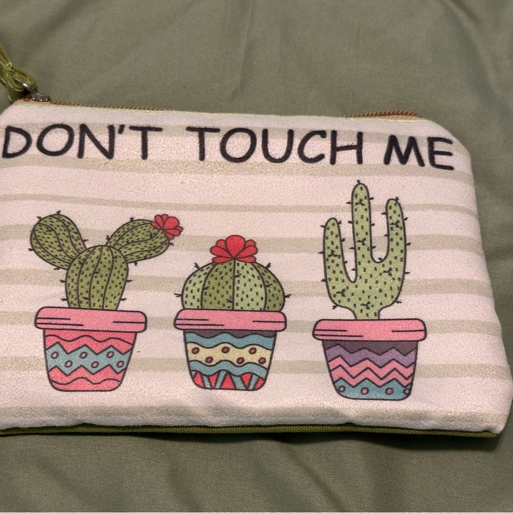 Adorable Cactus Print "Don't Touch Me" Zipper Pouch